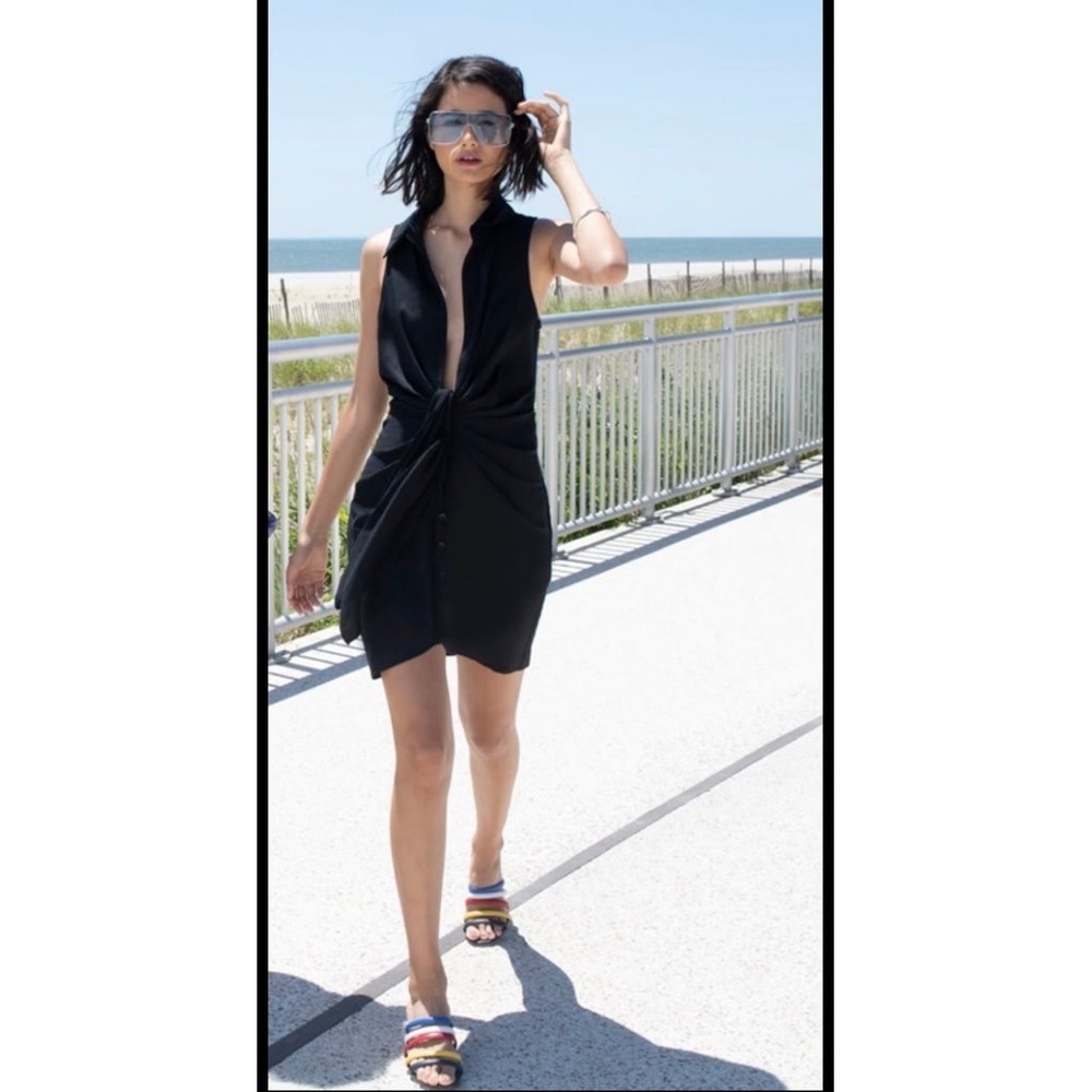 Choosy Crosby St Mini Dress 2 Black NOS Y2K Collared Twist Front influencer